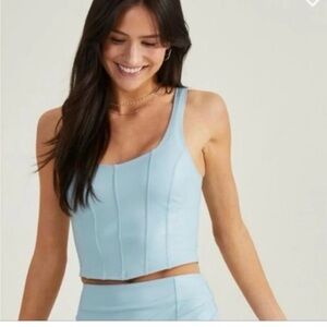 Altar’d State Brooklyn Vegan Leather Corset Top in Baby Blue Size Medium